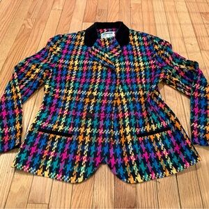 VTG Multicolor Houndstooth Women's Jacket dopamine preppy tennis prep